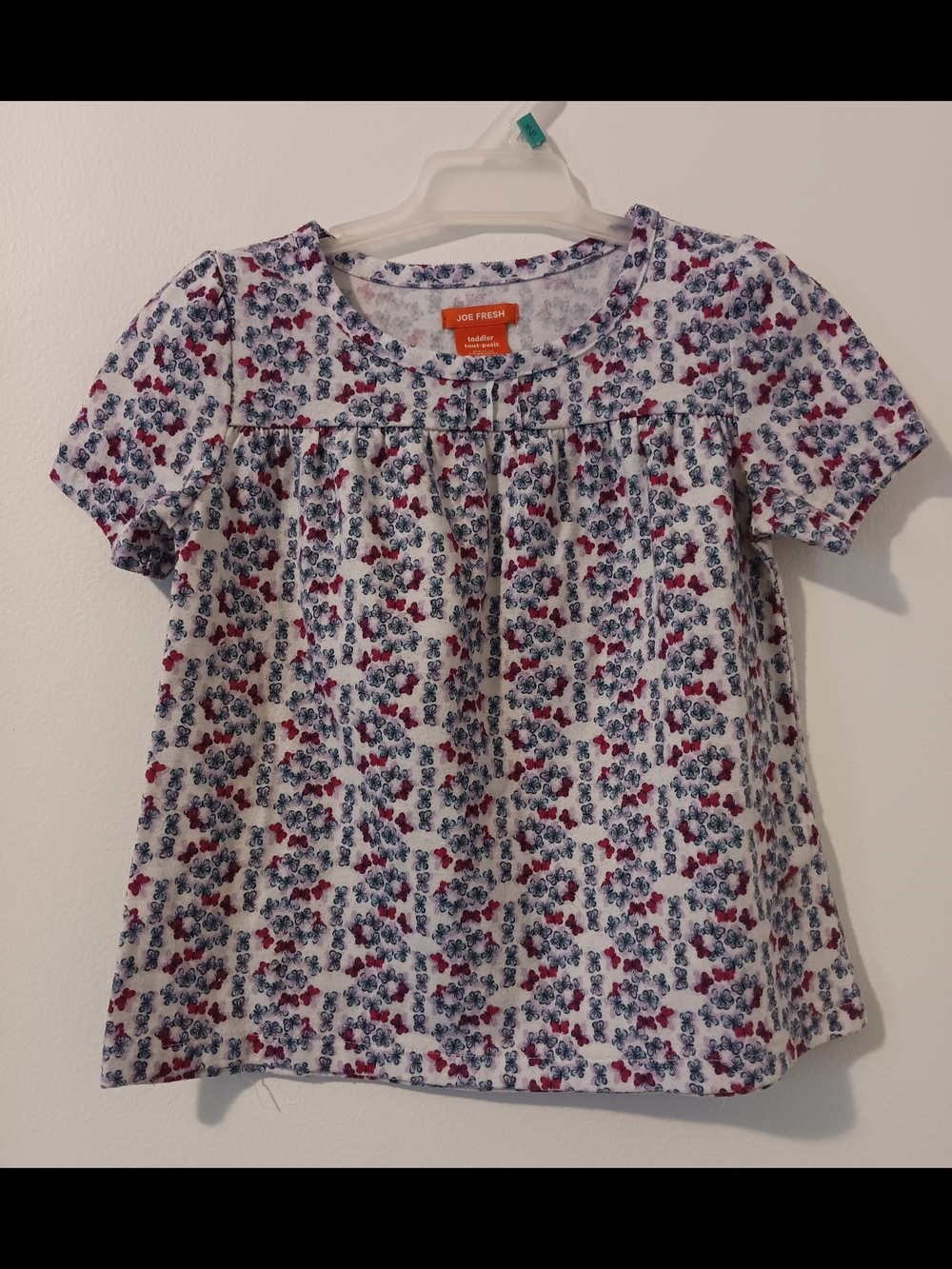 4 For 20$ Joe Fresh White Short Sleeve Blouse with Pink and Blue Floral Print